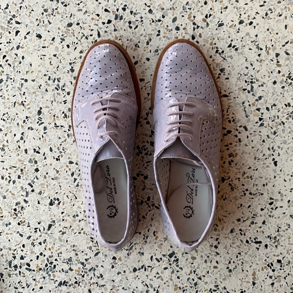 Lavender Perforated Patent Leather Oxfords